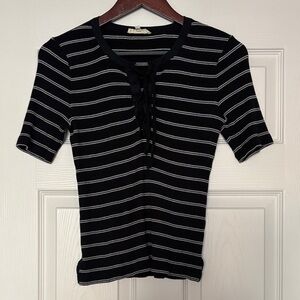 Ribbed Lace-Up Short-Sleeve Tee